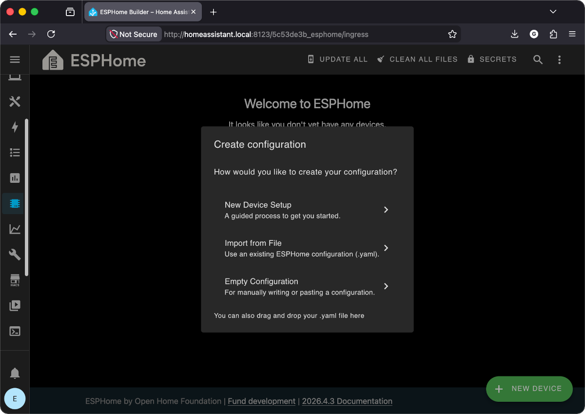 Create configuration dialog