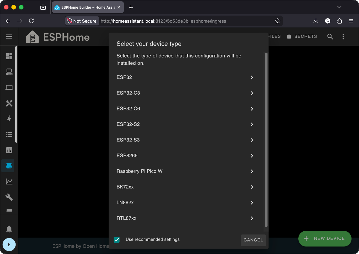 Device type selection