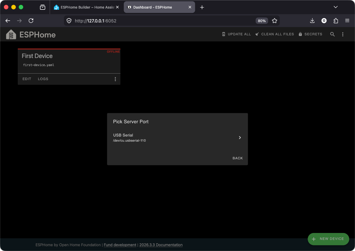 Pick Server Port dialog